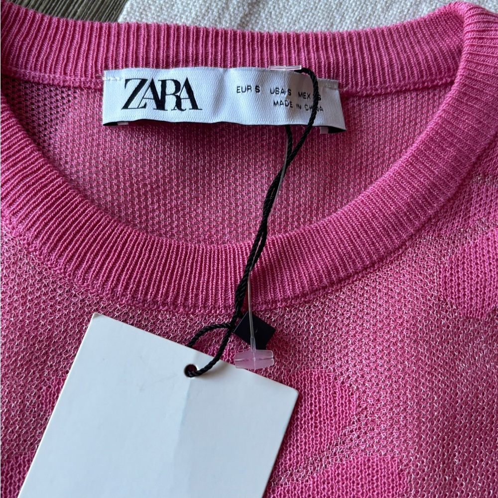 NWT Zara size small hot pink shirt floral Barbie mean girls bubblegum pink (A)
